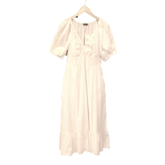 Vineyard Vines Marina Dress Large White Midi Puffy Sleeves Summer Tiered - Picture 2 of 16